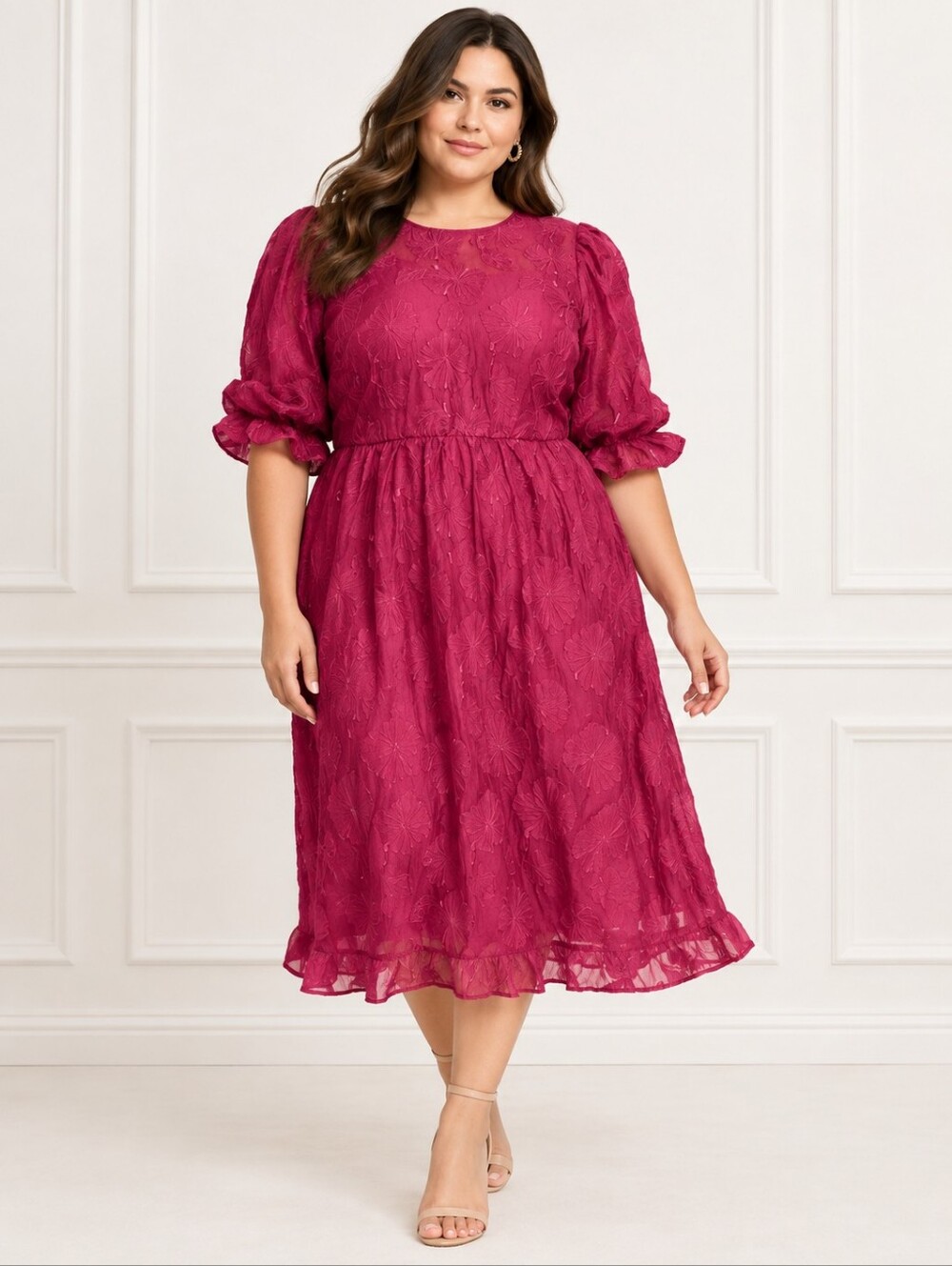 NWT ELOQUII Elements Plus Size Floral Jacquard Midi Dress Size 20